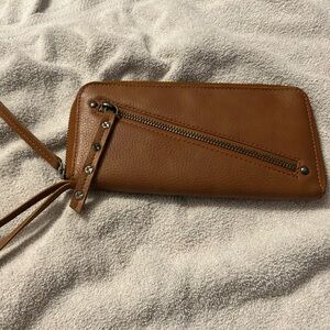 Free People Vegan Brown Leather Wristlet Wallet